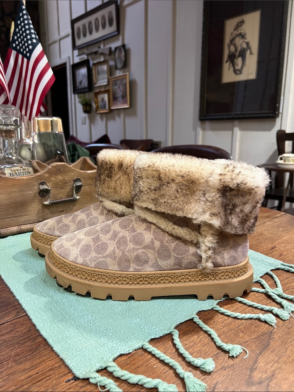 Coach Folded Stone Shearling Lined Boots